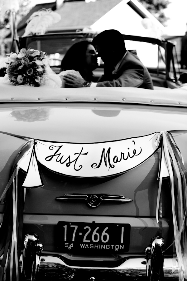 real wedding- transportation- just married photo by Seattle photographers La Vie Photography